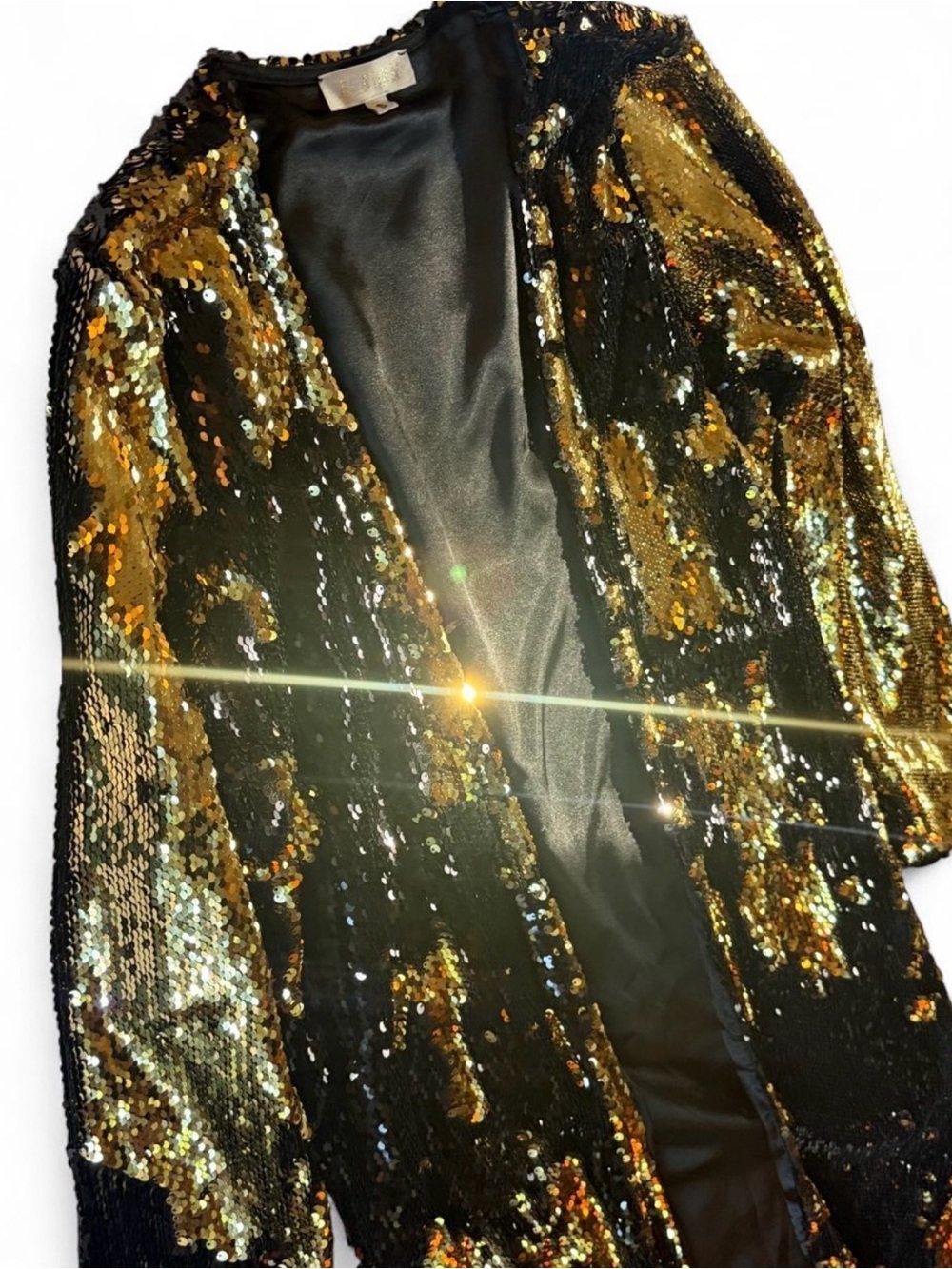 Blanka Black and Gold Sequin Open-Front dusters jacket